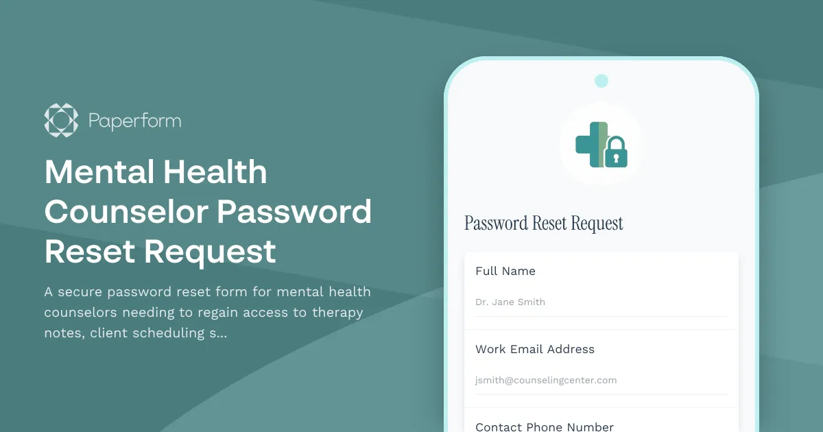 Mental Health Counselor Password Reset Request
