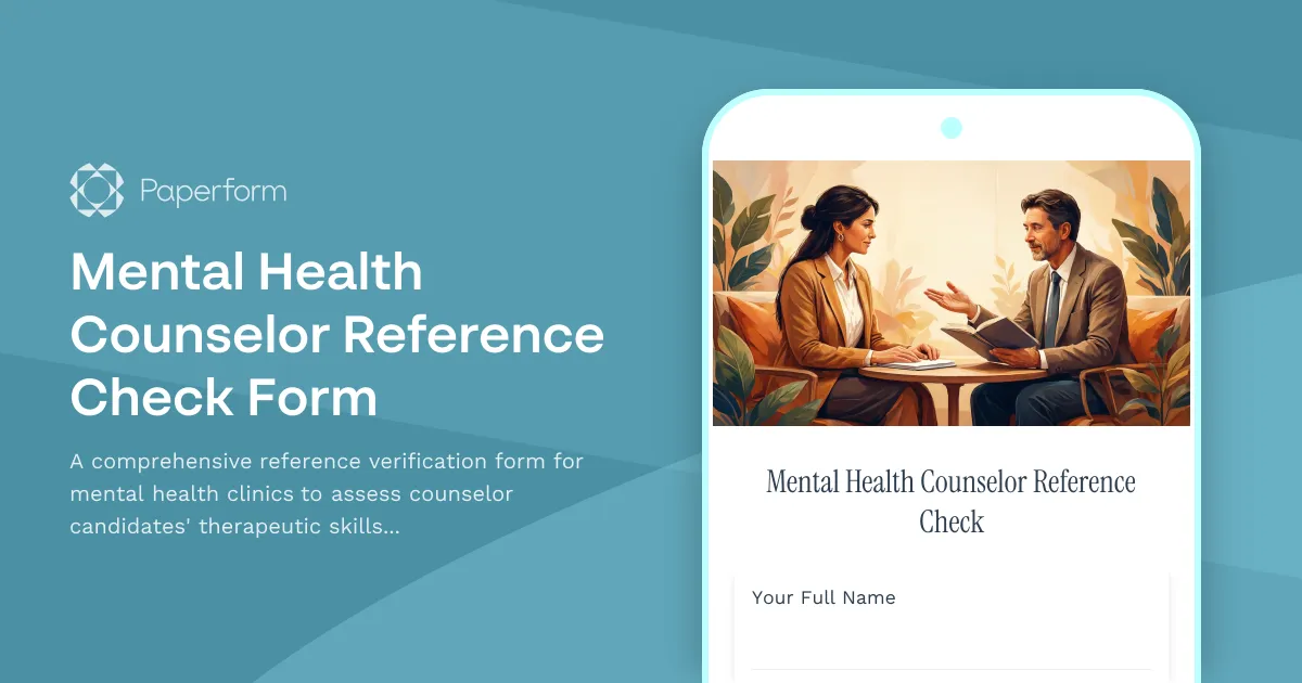 Mental Health Counselor Reference Check Form