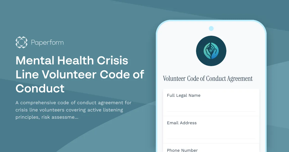 Mental Health Crisis Line Volunteer Code of Conduct