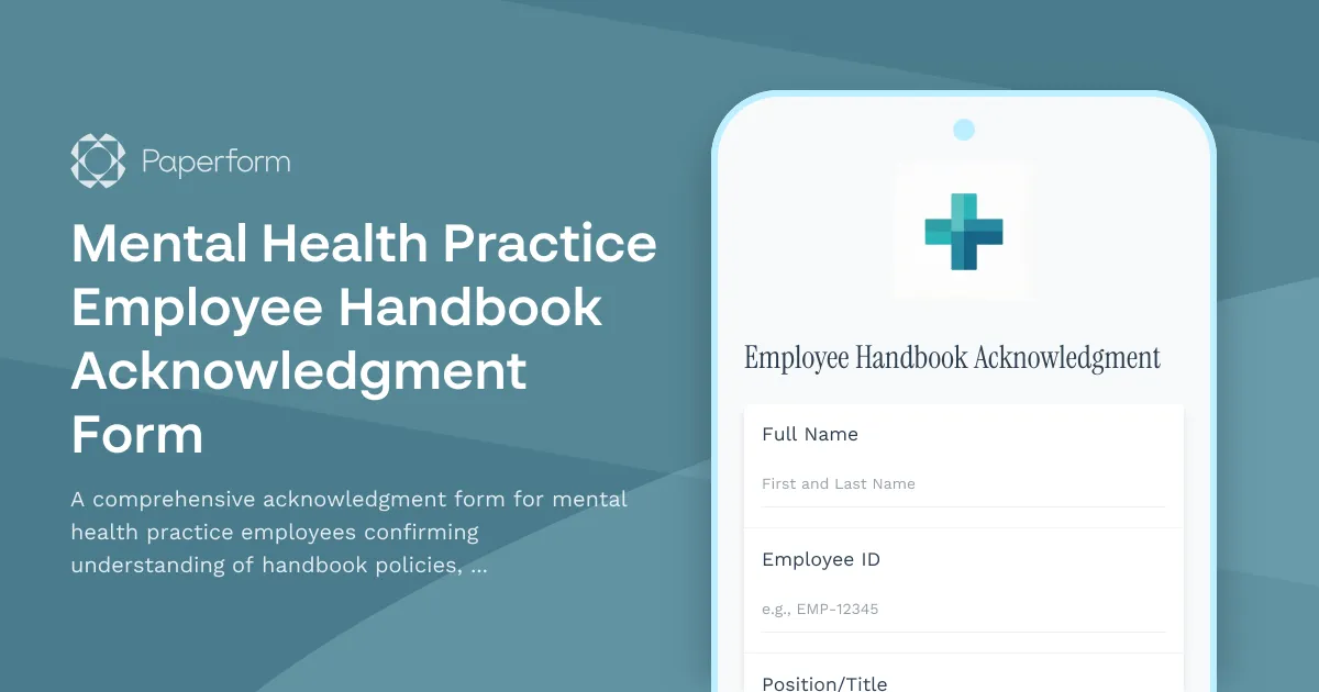 Mental Health Practice Employee Handbook Acknowledgment Form