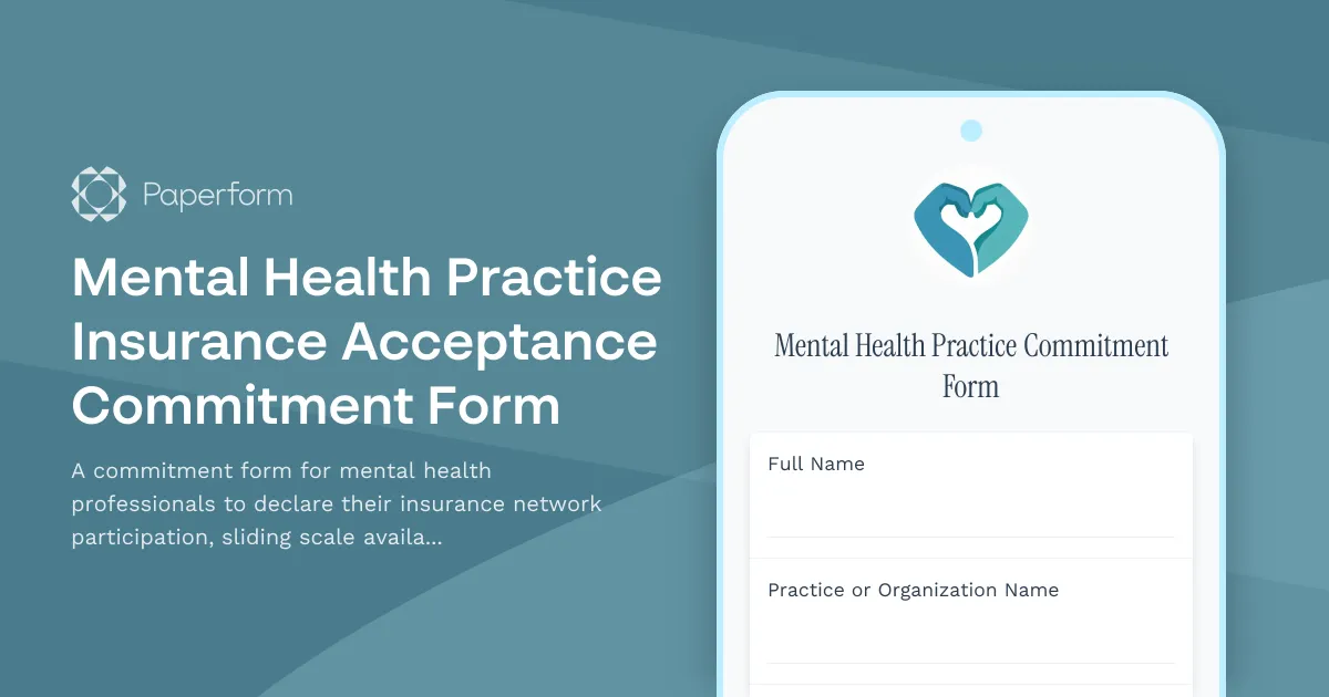 Mental Health Practice Insurance Acceptance Commitment Form