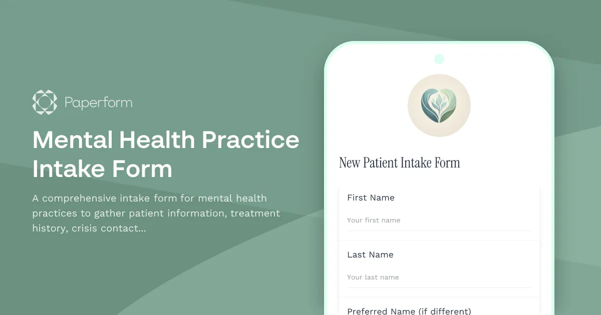 Mental Health Practice Intake Form