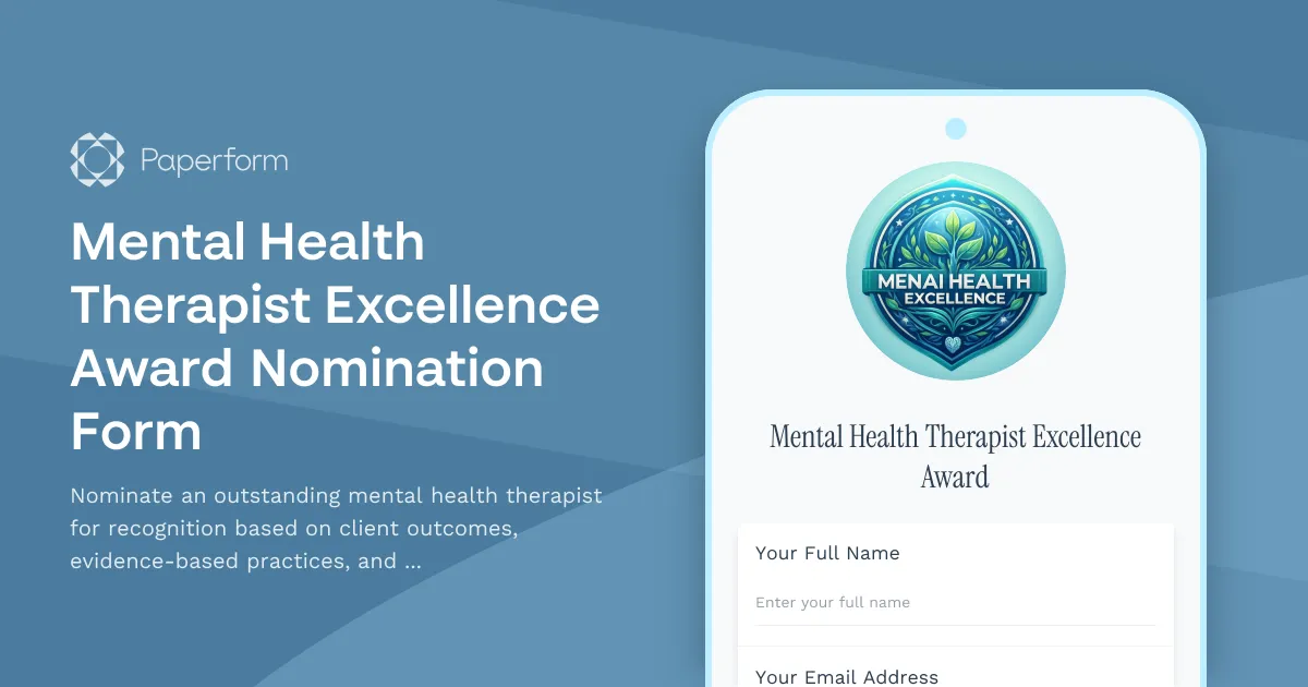 Mental Health Therapist Excellence Award Nomination Form