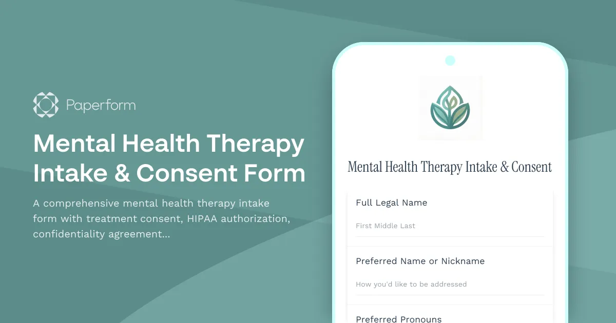 Mental Health Therapy Intake & Consent Form