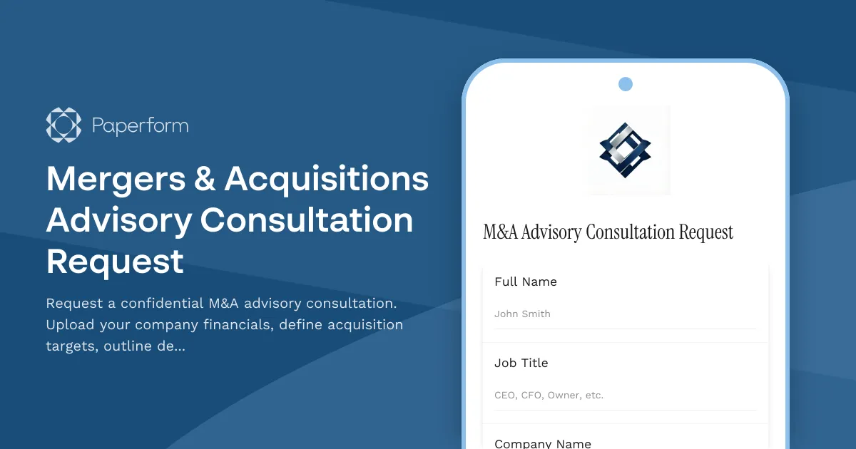Mergers & Acquisitions Advisory Consultation Request