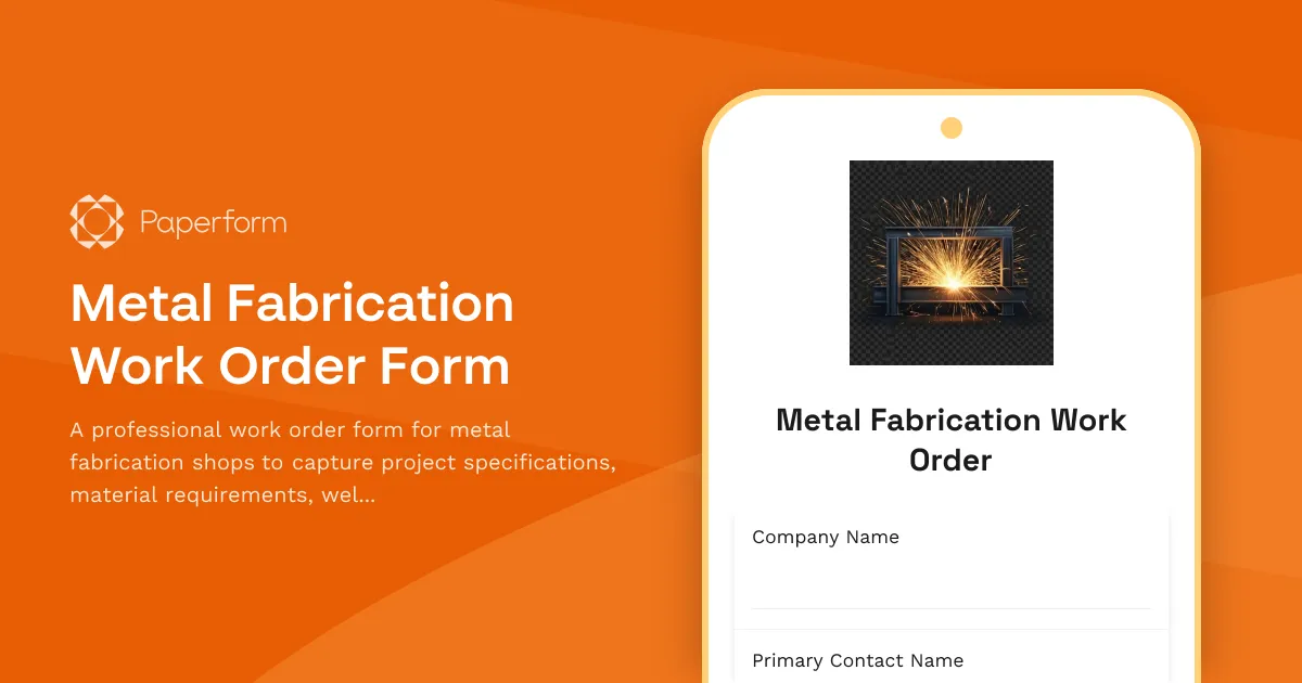 Metal Fabrication Work Order Form
