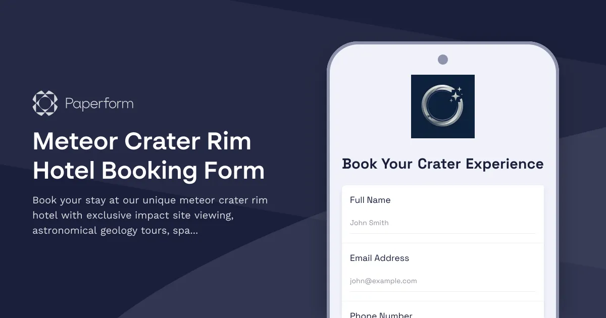 Meteor Crater Rim Hotel Booking Form