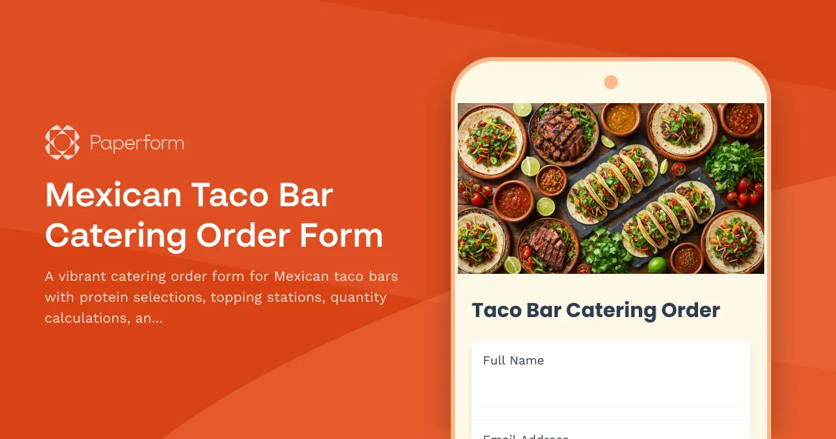 Mexican Taco Bar Catering Order Form