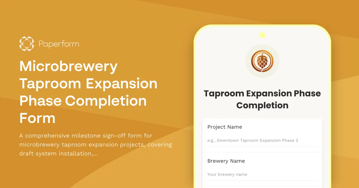 Microbrewery Taproom Expansion Phase Completion Form