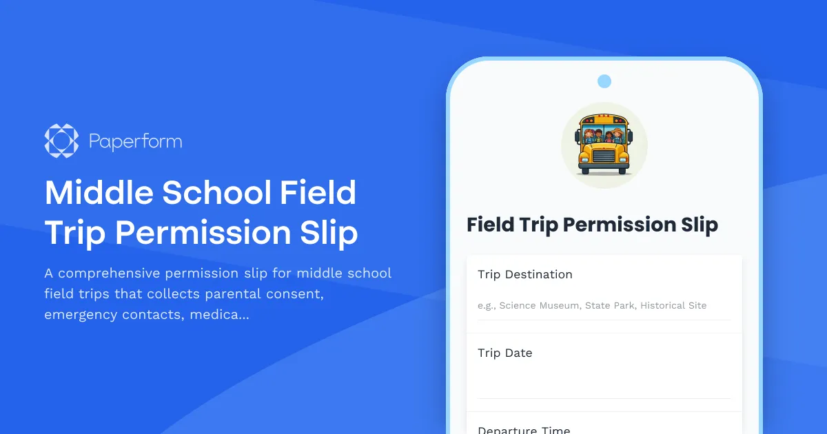 Middle School Field Trip Permission Slip