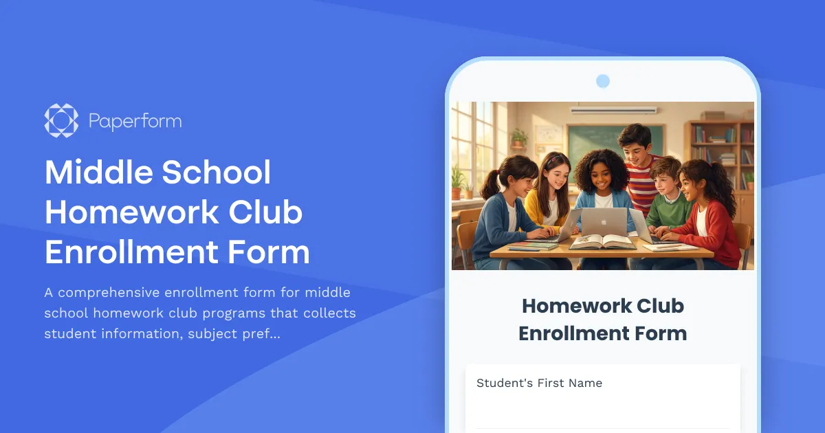 Middle School Homework Club Enrollment Form