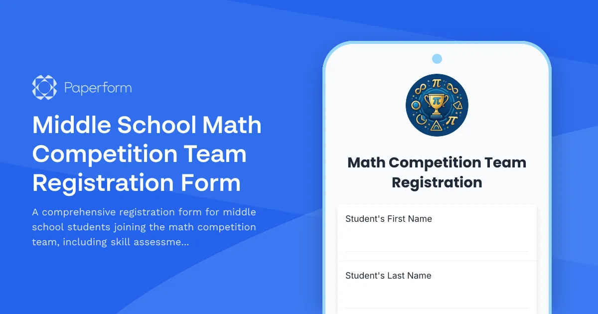 Middle School Math Competition Team Registration Form