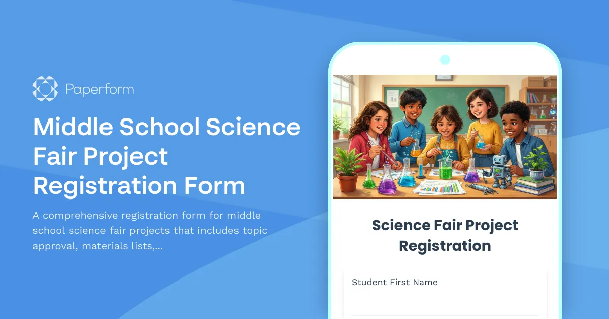 Middle School Science Fair Project Registration Form