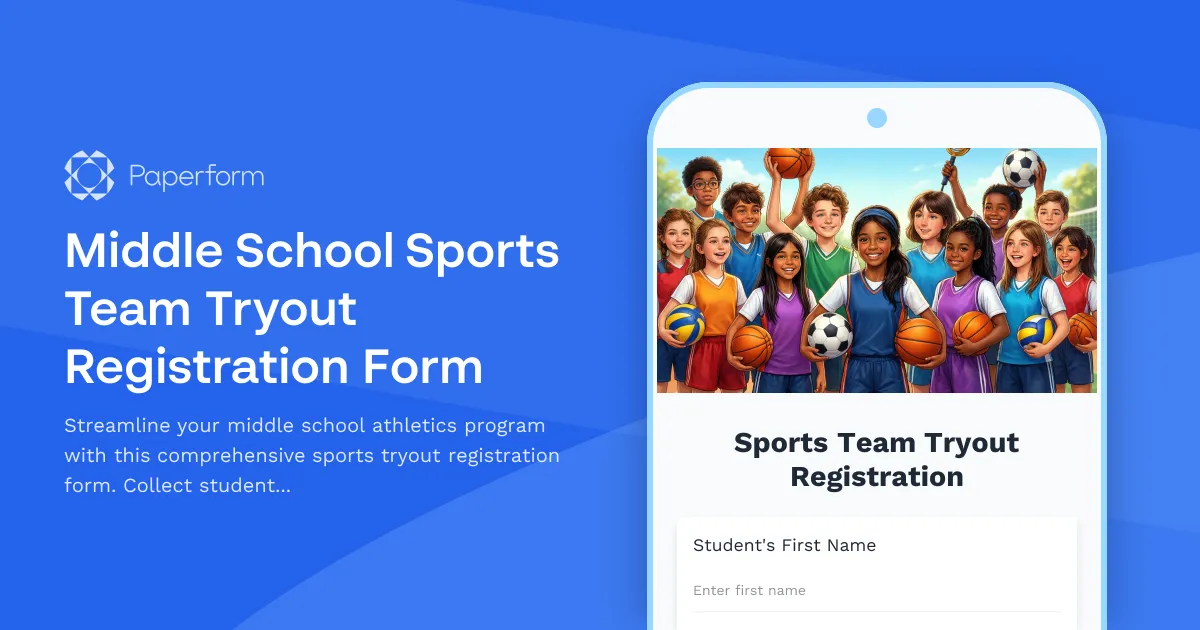 Middle School Sports Team Tryout Registration Form