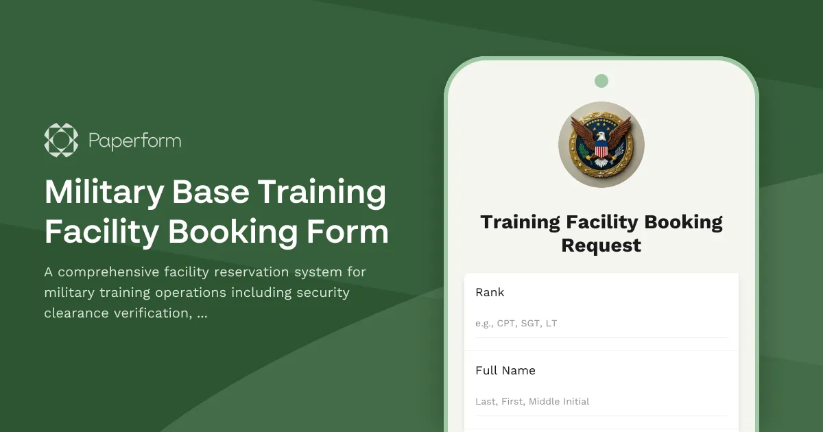 Military Base Training Facility Booking Form