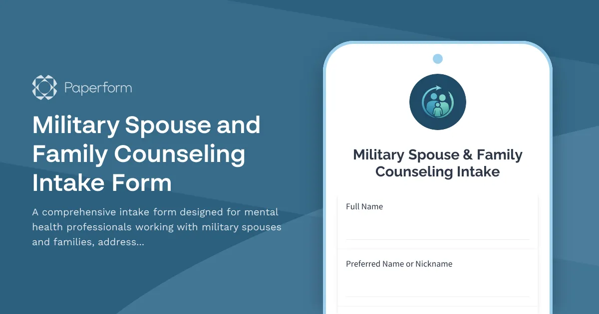 Military Spouse and Family Counseling Intake Form
