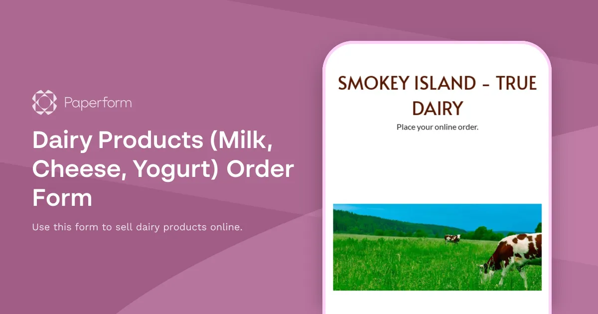 Dairy Products (Milk, Cheese, Yogurt) Order Form