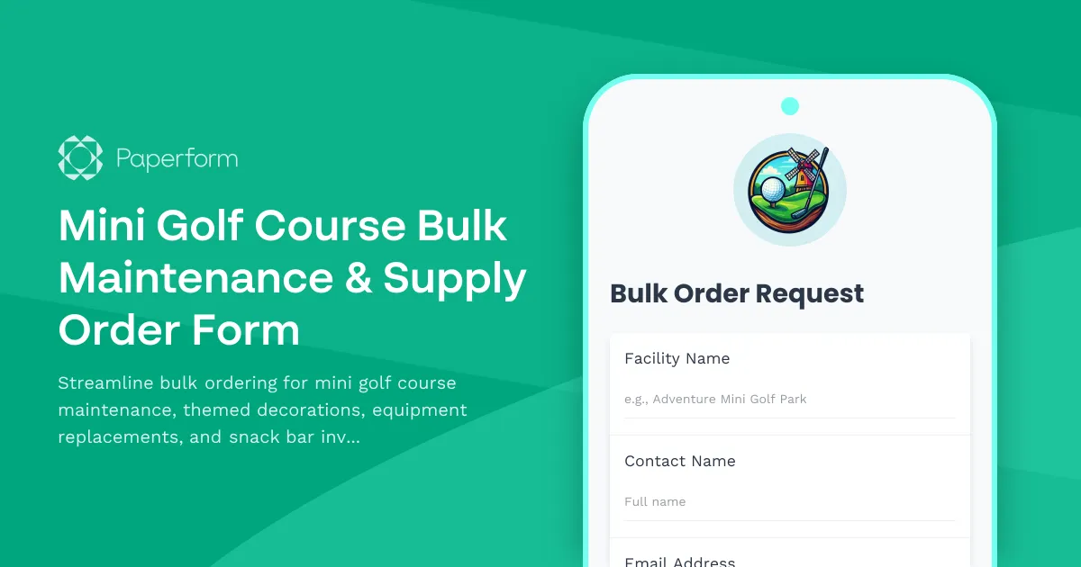 Mini Golf Course Bulk Maintenance & Supply Order Form