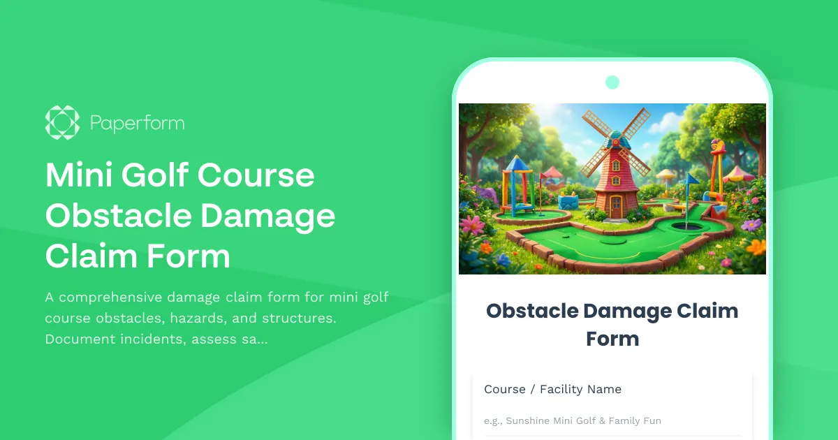 Mini Golf Course Obstacle Damage Claim Form