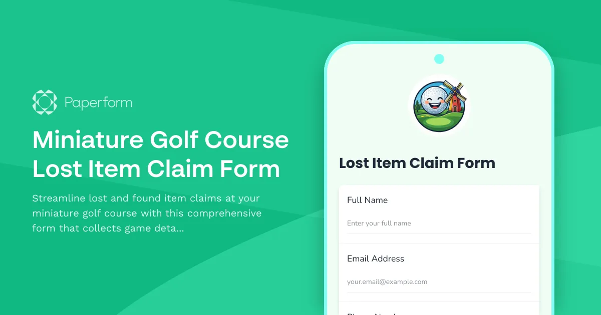 Miniature Golf Course Lost Item Claim Form