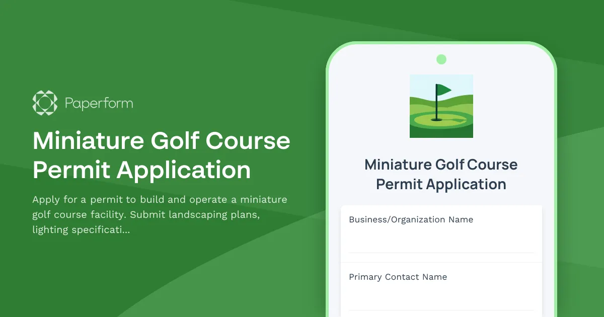 Miniature Golf Course Permit Application