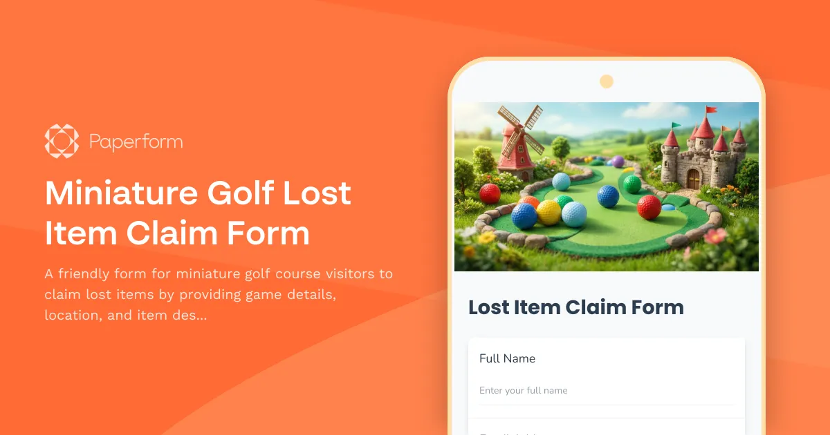 Miniature Golf Lost Item Claim Form