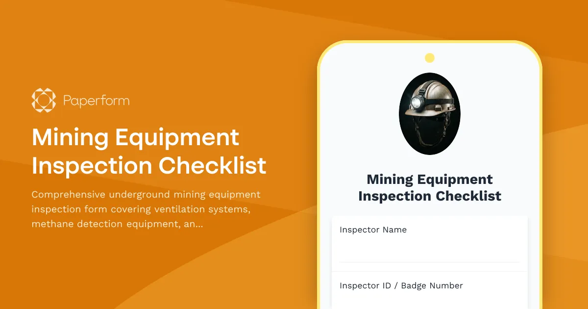 Mining Equipment Inspection Checklist