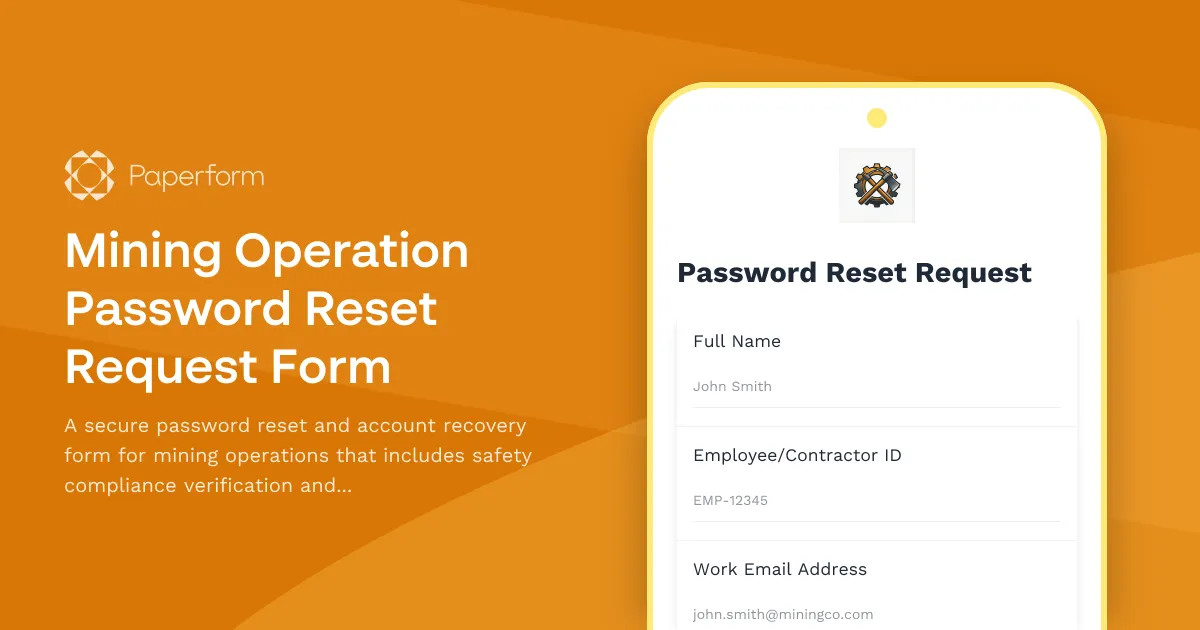 Mining Operation Password Reset Request Form