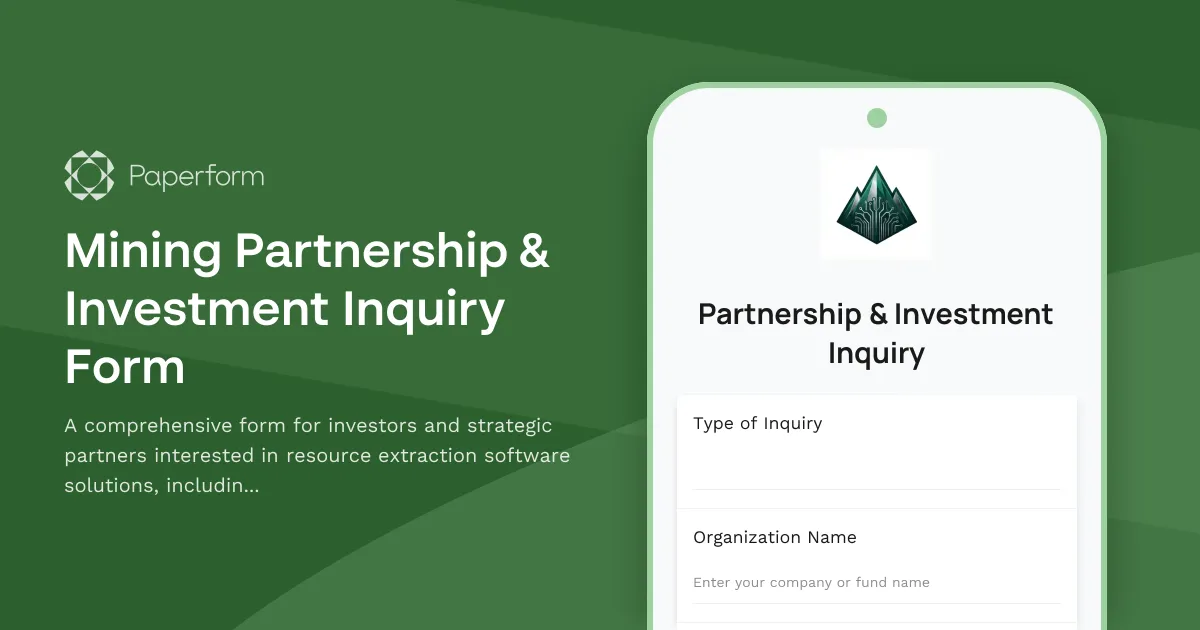 Mining Partnership & Investment Inquiry Form