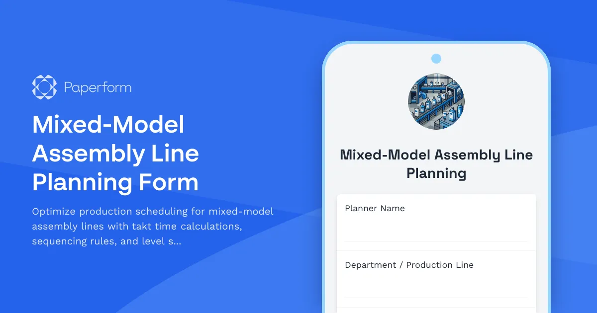 Mixed-Model Assembly Line Planning Form