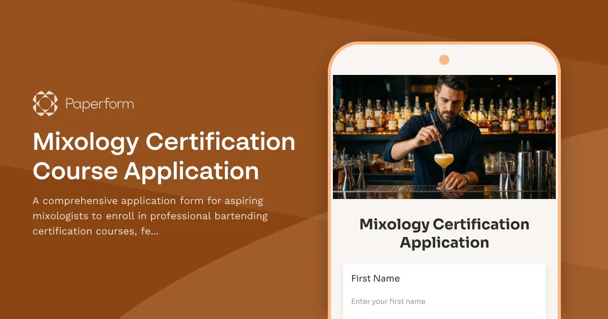 Mixology Certification Course Application