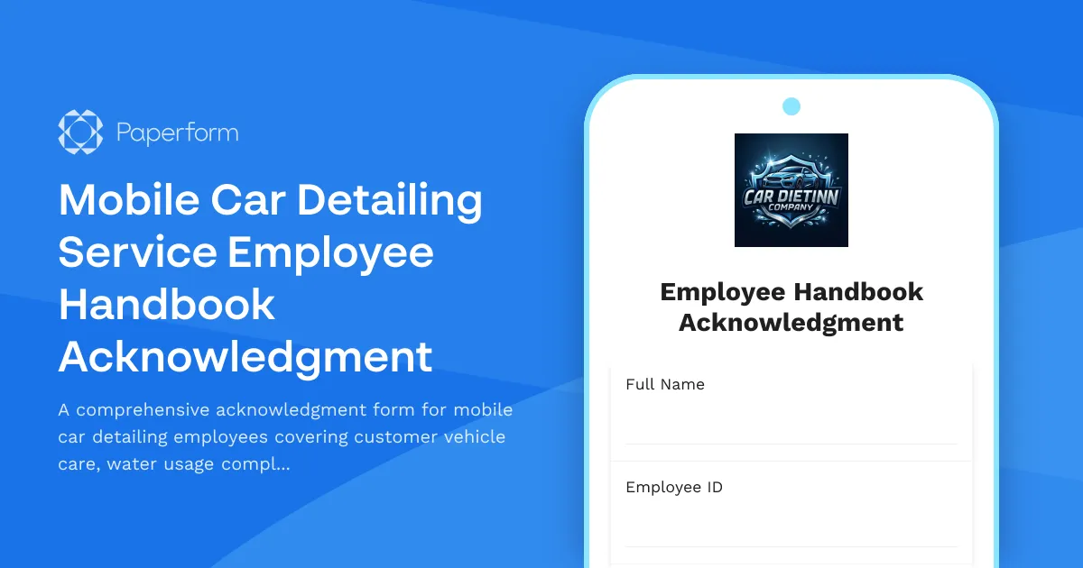 Mobile Car Detailing Service Employee Handbook Acknowledgment