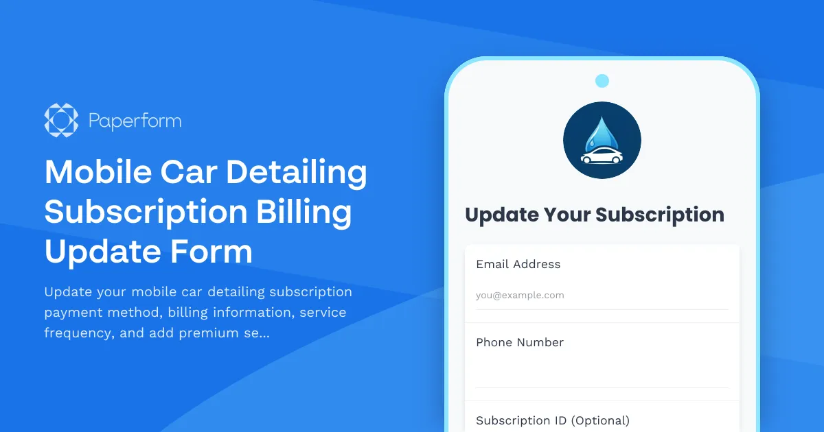 Mobile Car Detailing Subscription Billing Update Form