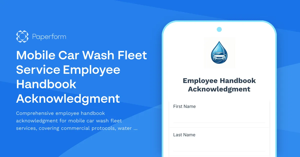 Mobile Car Wash Fleet Service Employee Handbook Acknowledgment