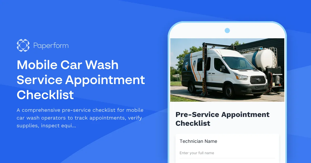 Mobile Car Wash Service Appointment Checklist