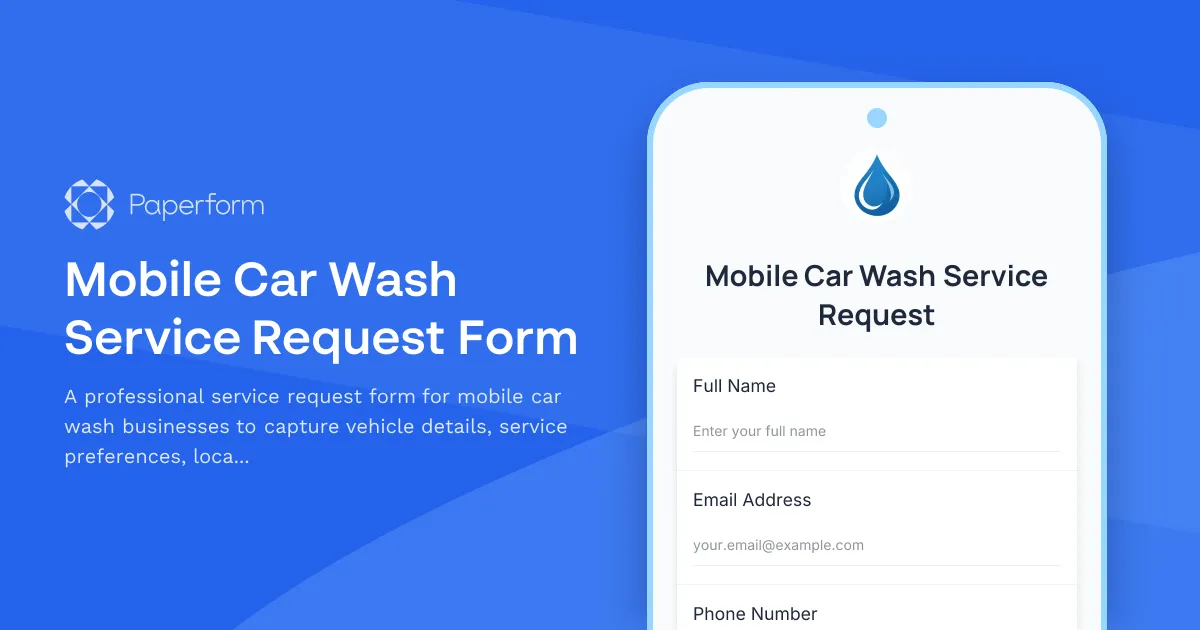 Mobile Car Wash Service Request Form