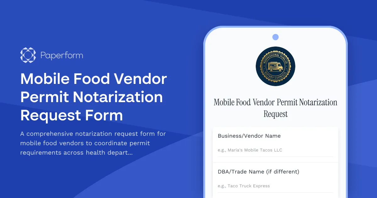 Mobile Food Vendor Permit Notarization Request Form