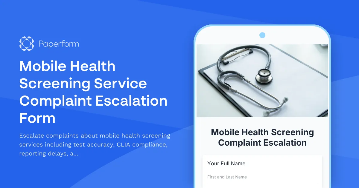 Mobile Health Screening Service Complaint Escalation Form