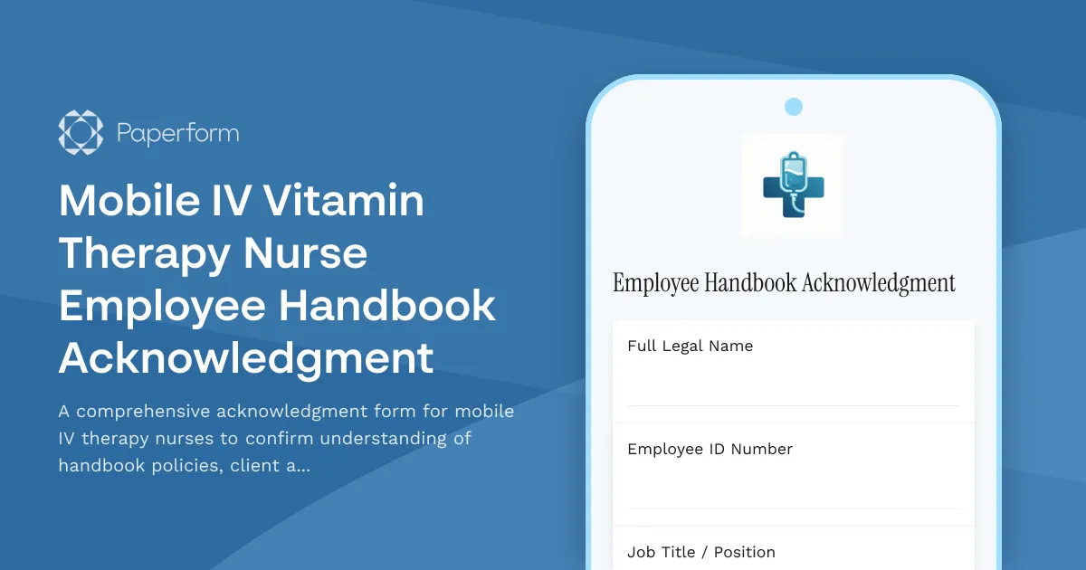 Mobile IV Vitamin Therapy Nurse Employee Handbook Acknowledgment