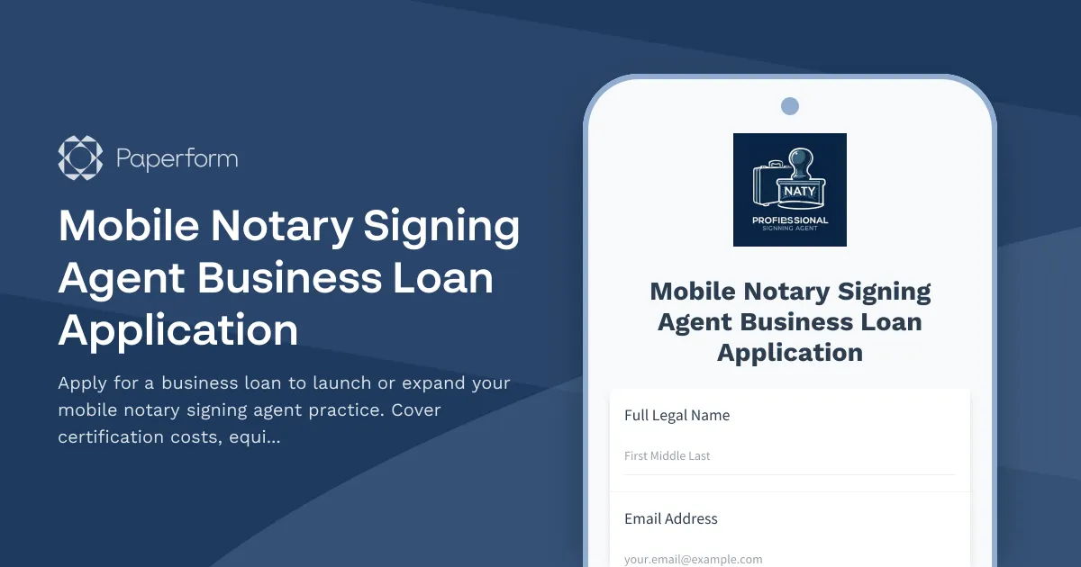 Mobile Notary Signing Agent Business Loan Application