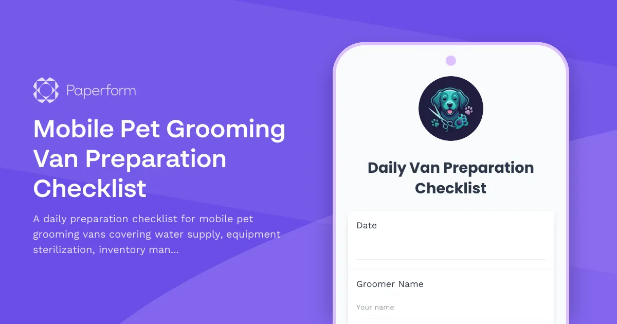 Mobile Pet Grooming Van Preparation Checklist