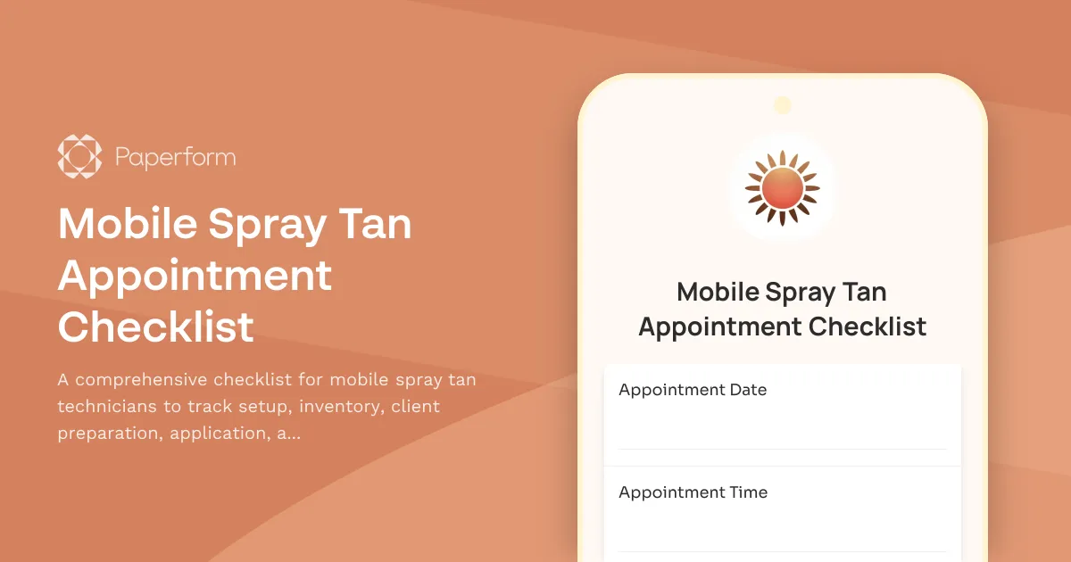 Mobile Spray Tan Appointment Checklist