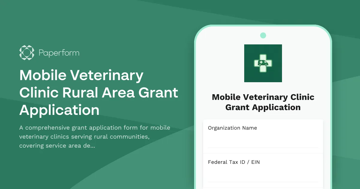 Mobile Veterinary Clinic Rural Area Grant Application