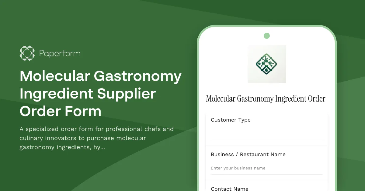 Molecular Gastronomy Ingredient Supplier Order Form