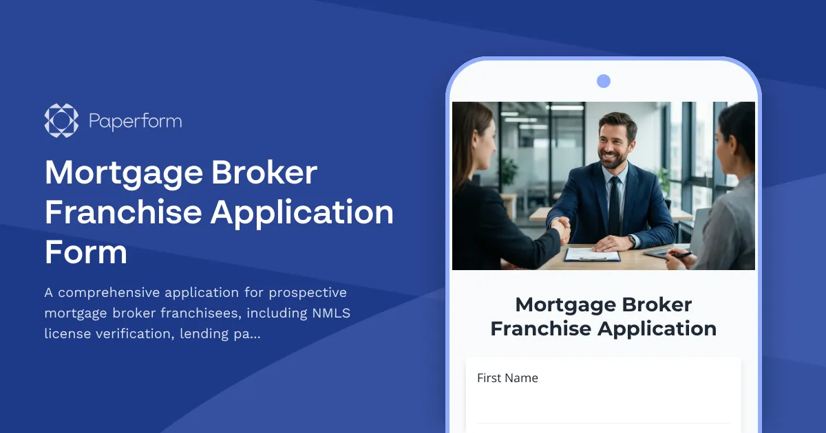 Mortgage Broker Franchise Application Form