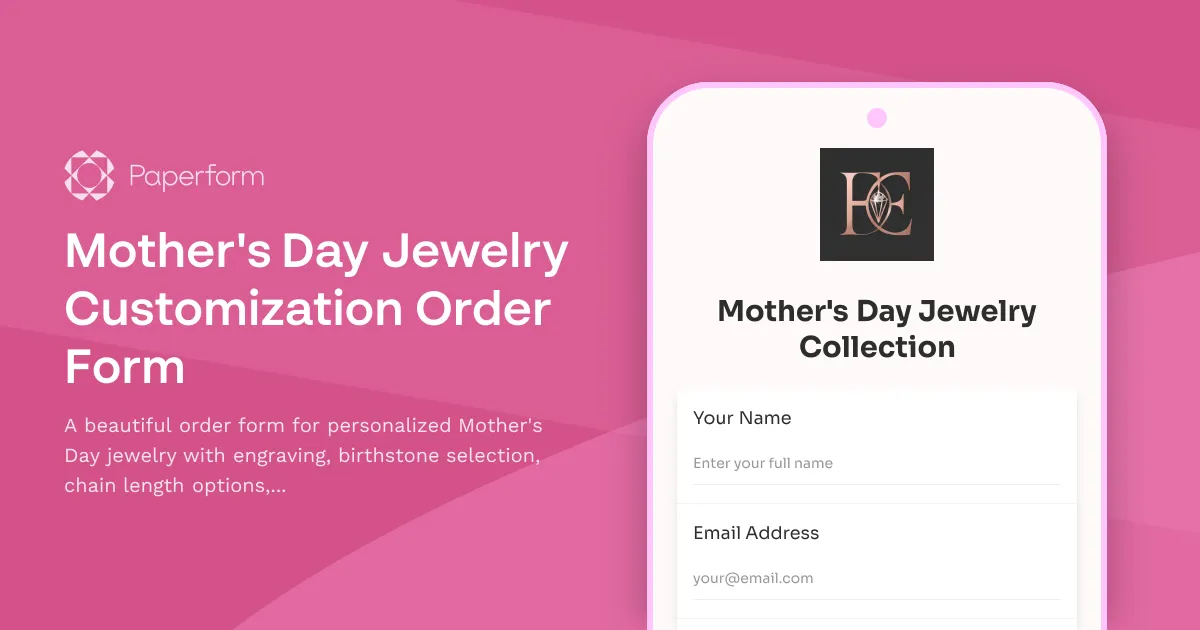 Mother's Day Jewelry Customization Order Form