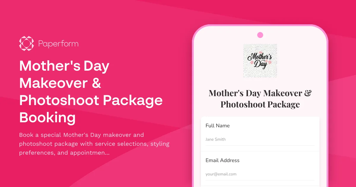 Mother's Day Makeover & Photoshoot Package Booking