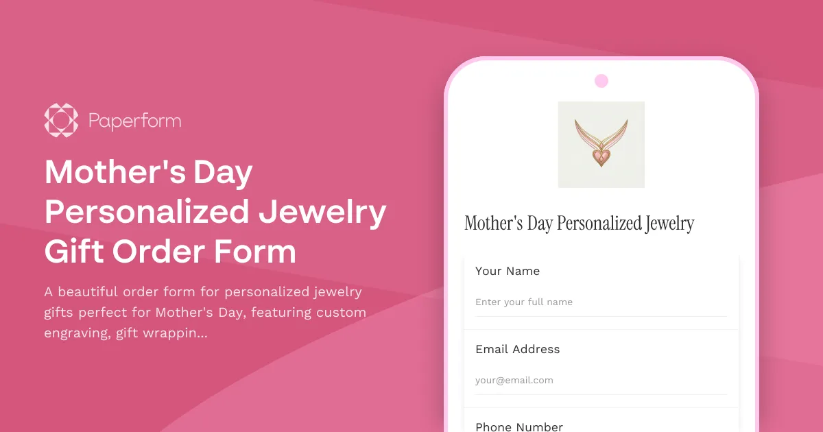 Mother's Day Personalized Jewelry Gift Order Form