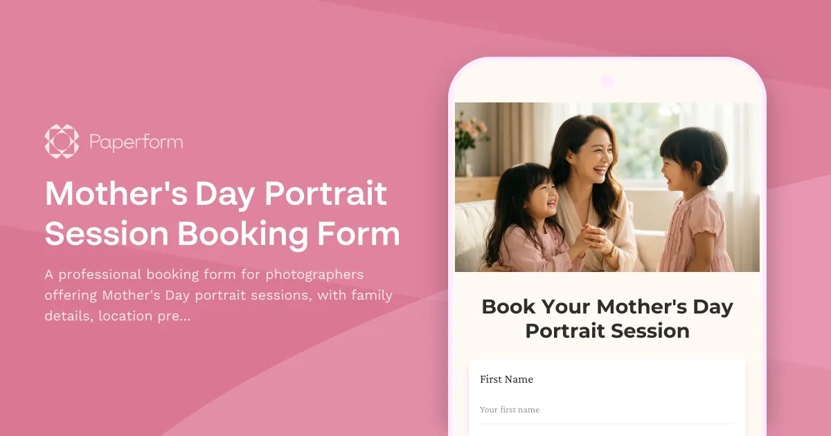 Mother's Day Portrait Session Booking Form
