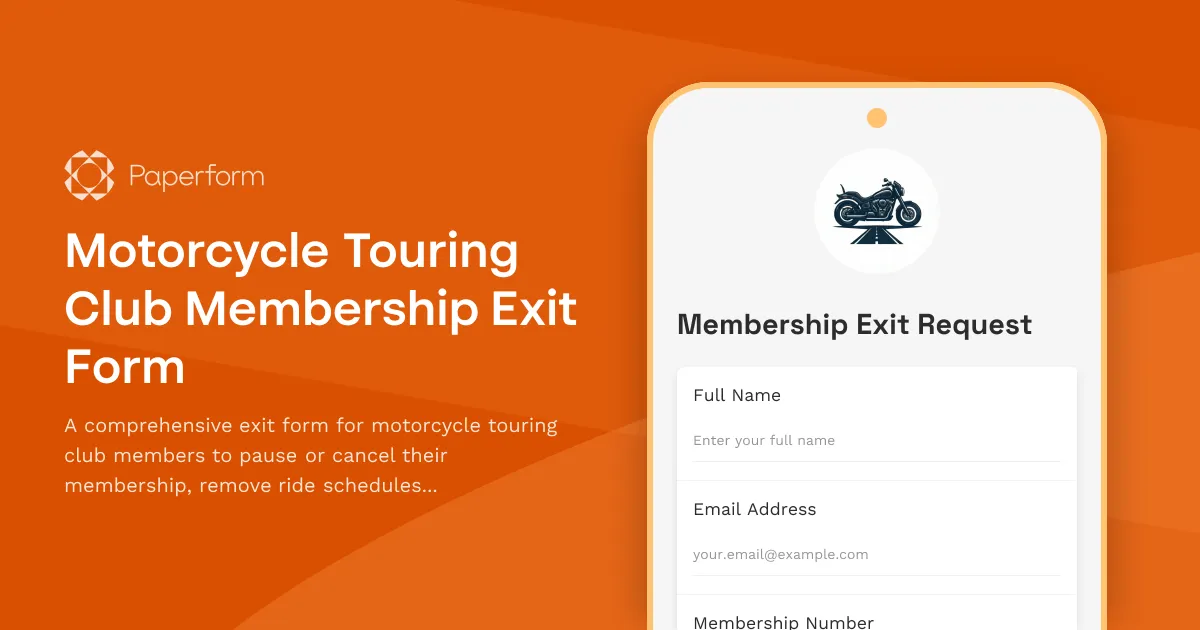 Motorcycle Touring Club Membership Exit Form